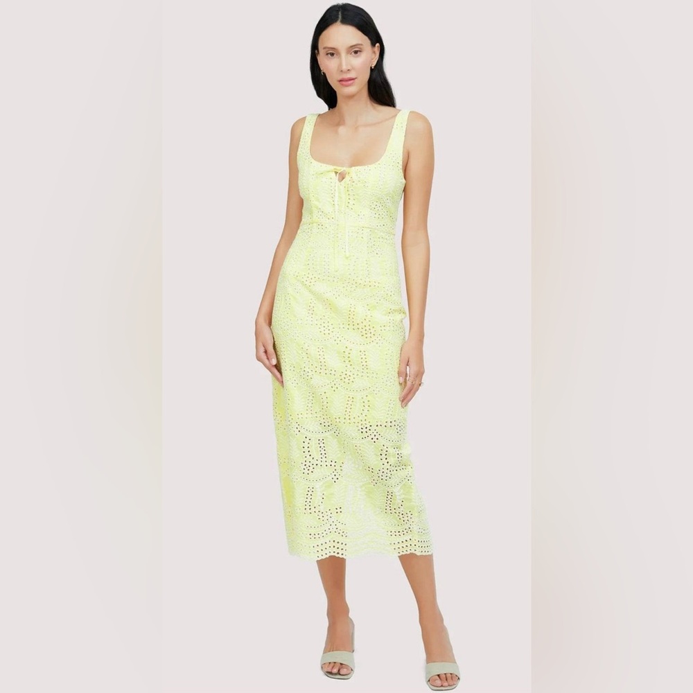 NWT Lost + Wander Elegant Eyelet Midi Yellow Lace Dress - Small